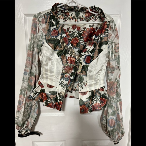 Brook Collection Sabrina Ruffled Floral-Print Taffeta Jacket - Picture 8 of 13